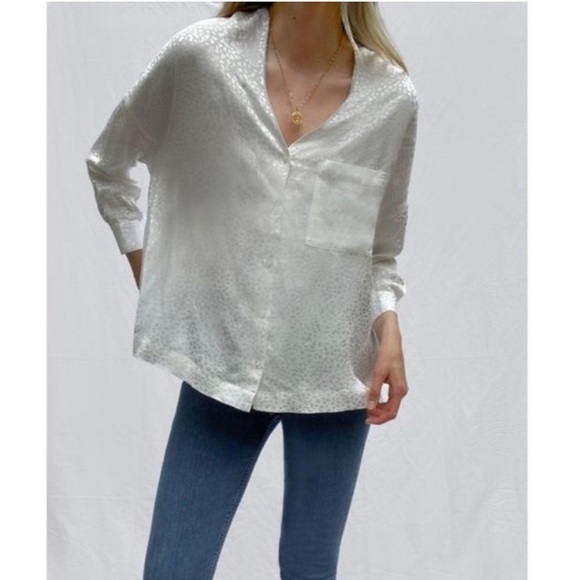 French Connection Shirt Chofa Drape V Neck Button Down Ivory Animal Print - Picture 14 of 14